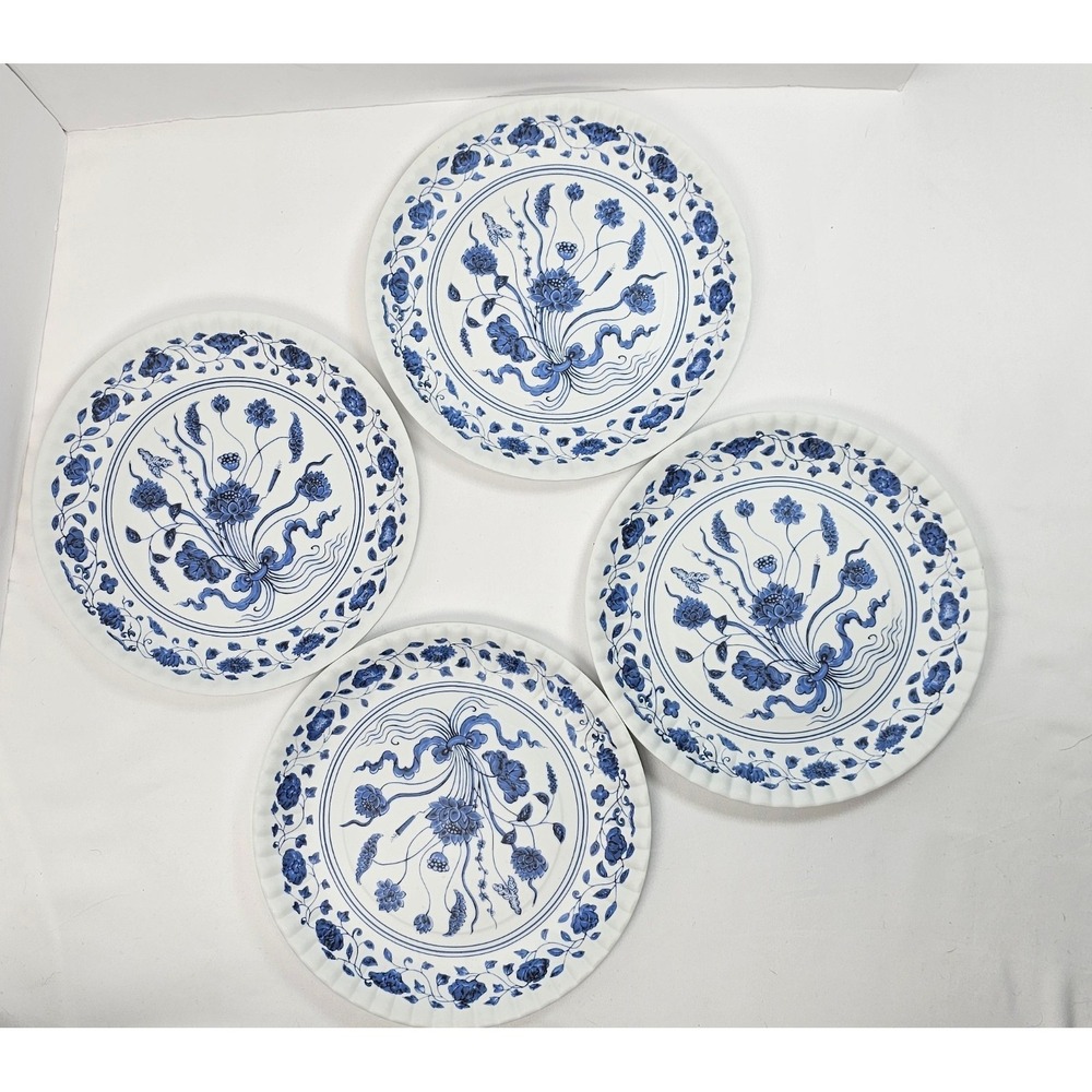 One Hundred 80 Degrees Blue Botanical Melamine Luncheon Plates Set of 4 9" Paper